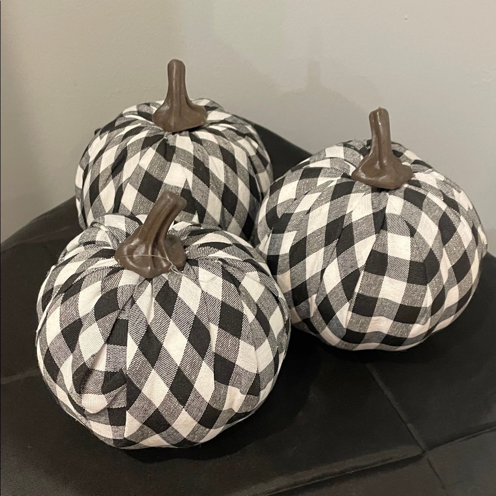 Black and White Checkered Fabric mini pumpkins set of 3